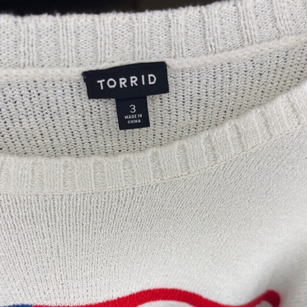 Torrid Cream Knit Flag Pullover Light Weight Sweater 3(3X) - Picture 5 of 11